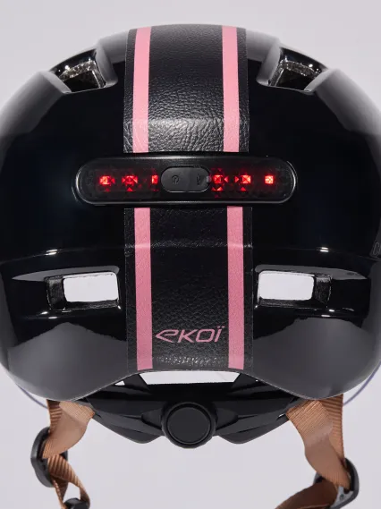 Casque urbain EKOI CITY STYLE Noir Ecran Bande Cuir Noir Rose