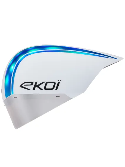 Casque EKOI Racing PURE AERO Mirror Cat2 Blanc Holo Bleu