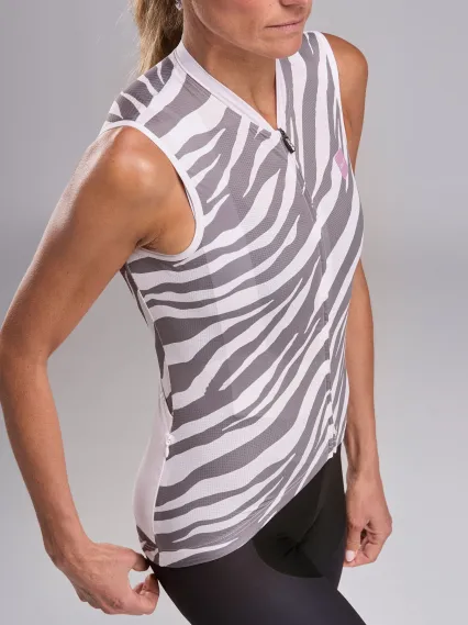 Maillot femme EKOI Perf ZEBRA sans manches Beige