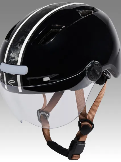 Casque urbain EKOI CITY STYLE Noir Ecran Bande Carbone forgé Blanc