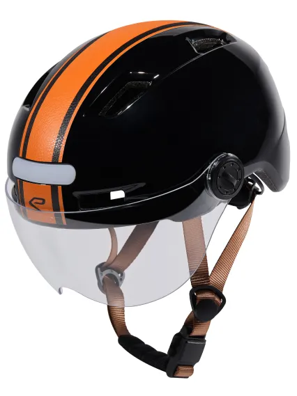 Casque urbain EKOI CITY STYLE Noir Ecran Bande Cuir Ambre Noir