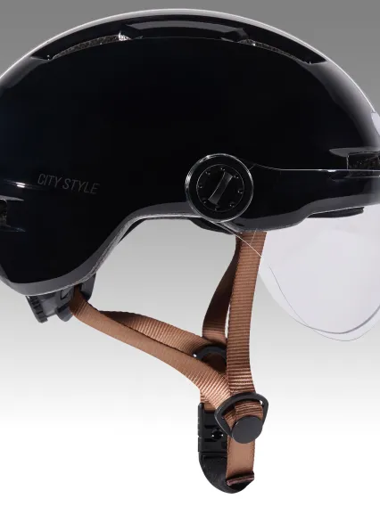 Casque urbain EKOI CITY STYLE Noir Ecran Bande Cuir Ambre Noir