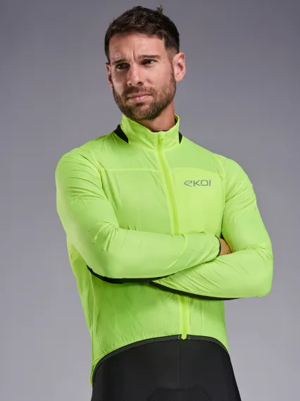 Veste coupe vent EKOI Perf WINDPROOF LIGHT POCKET Jaune fluo