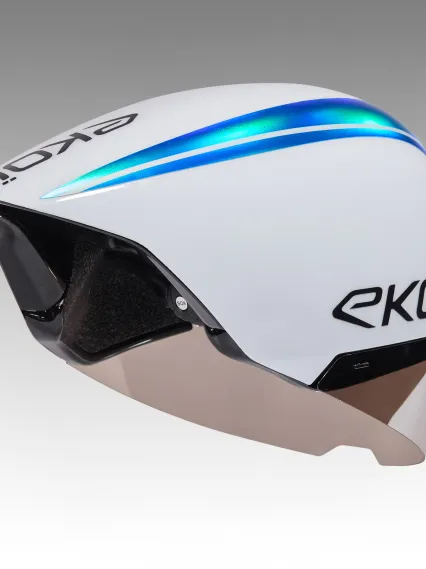 Casque EKOI Racing PURE AERO Mirror Cat2 Blanc Holo Bleu