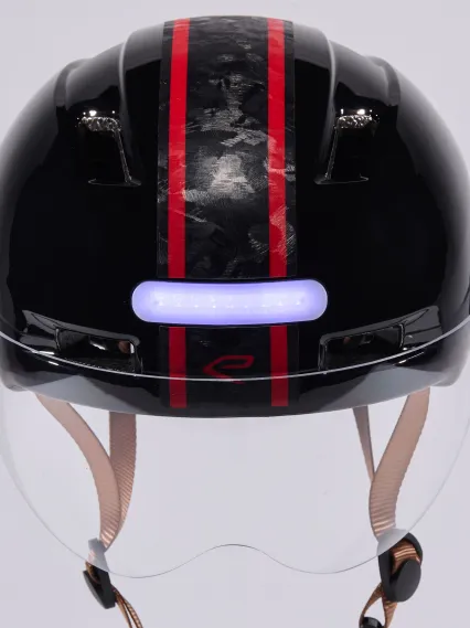 Casque urbain EKOI CITY STYLE Noir Ecran Bande Carbone forgé Rouge