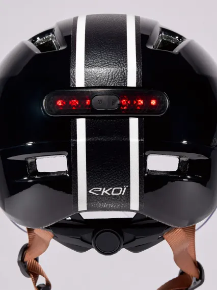 Casque urbain EKOI CITY STYLE Noir Ecran Bande Cuir Noir Blanc