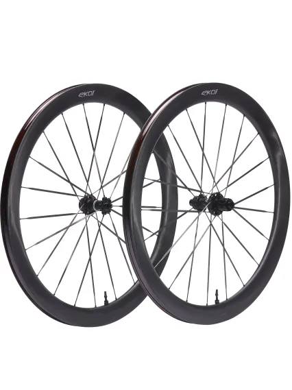 Paire de Roues EKOI Carbone 50mm Full Black Shimano White