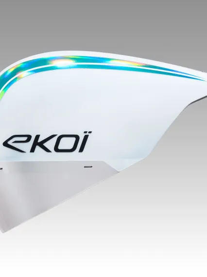 Casque EKOI Racing PURE AERO Mirror Cat2 Blanc Holo Aqua