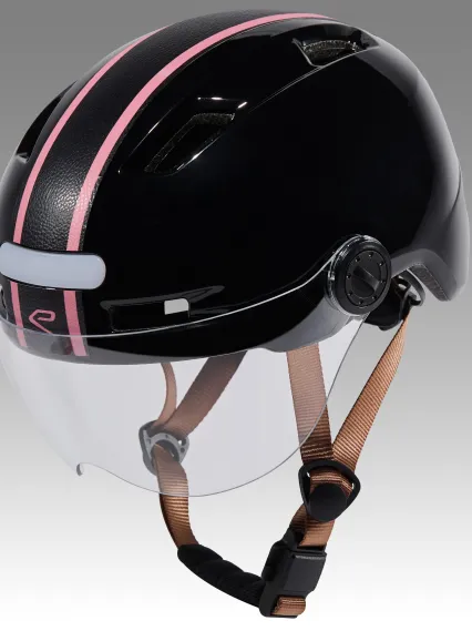 Casque urbain EKOI CITY STYLE Noir Ecran Bande Cuir Noir Rose