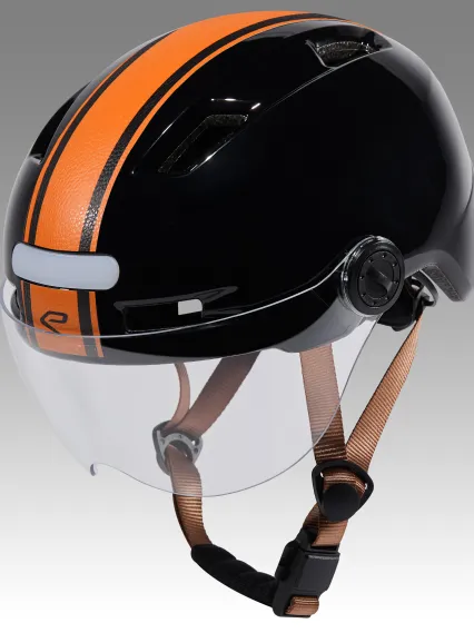 Casque urbain EKOI CITY STYLE Noir Ecran Bande Cuir Ambre Noir