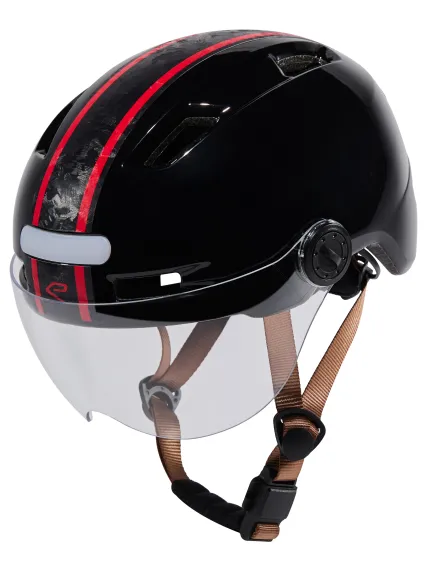 Casque urbain EKOI CITY STYLE Noir Ecran Bande Carbone forgé Rouge