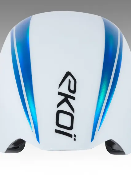 Casque EKOI Racing PURE AERO Mirror Cat2 Blanc Holo Bleu