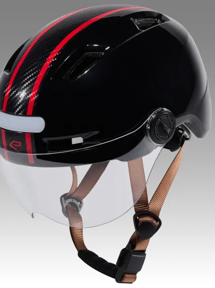 Casque urbain EKOI CITY STYLE Noir Ecran Bande Carbone tréssé Rouge