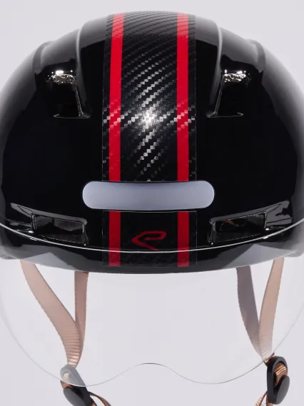 Casque urbain EKOI CITY STYLE Noir Ecran Bande Carbone tréssé Rouge