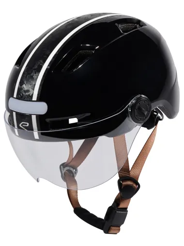 Casque urbain EKOI CITY STYLE Noir Ecran Bande Carbone forgé Blanc