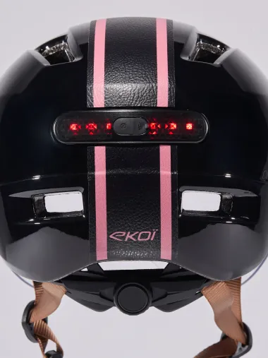 Casque urbain EKOI CITY STYLE Noir Ecran Bande Cuir Noir Rose