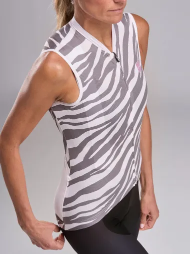 Maillot femme EKOI Perf ZEBRA sans manches Beige