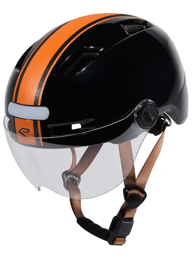 Casque urbain EKOI CITY STYLE Noir Ecran Bande Cuir Ambre Noir