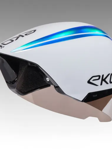 Casque EKOI Racing PURE AERO Mirror Cat2 Blanc Holo Bleu