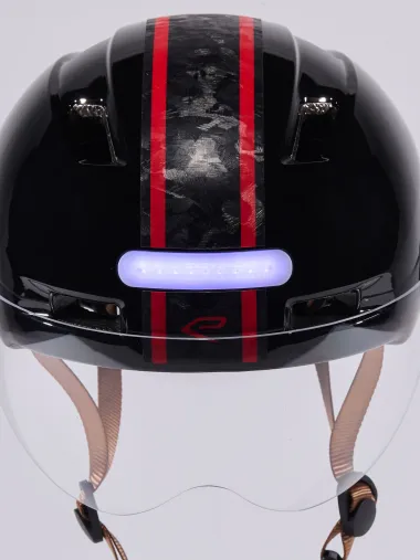 Casque urbain EKOI CITY STYLE Noir Ecran Bande Carbone forgé Rouge