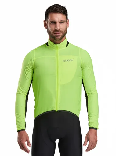 Veste coupe vent EKOI Perf WINDPROOF LIGHT POCKET Jaune fluo