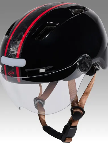 Casque urbain EKOI CITY STYLE Noir Ecran Bande Carbone forgé Rouge
