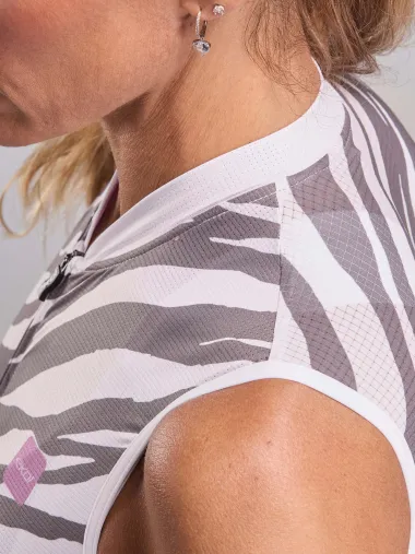 Maillot femme EKOI Perf ZEBRA sans manches Beige