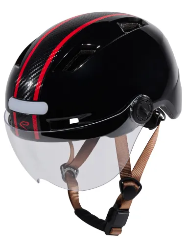 Casque urbain EKOI CITY STYLE Noir Ecran Bande Carbone tréssé Rouge