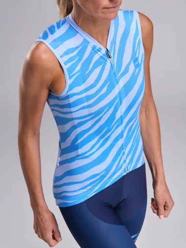 Maillot femme EKOI Perf ZEBRA sans manches Bleu