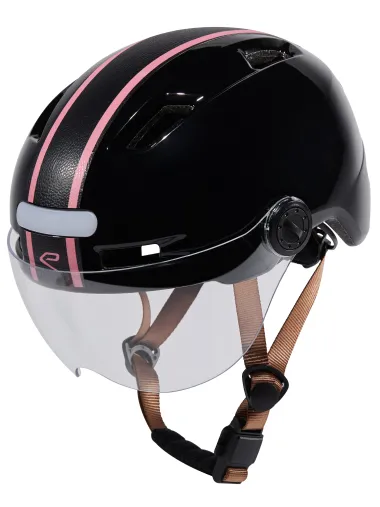 Casque urbain EKOI CITY STYLE Noir Ecran Bande Cuir Noir Rose
