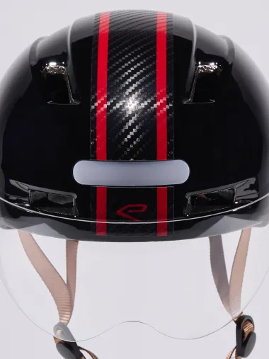 Casque urbain EKOI CITY STYLE Noir Ecran Bande Carbone tréssé Rouge