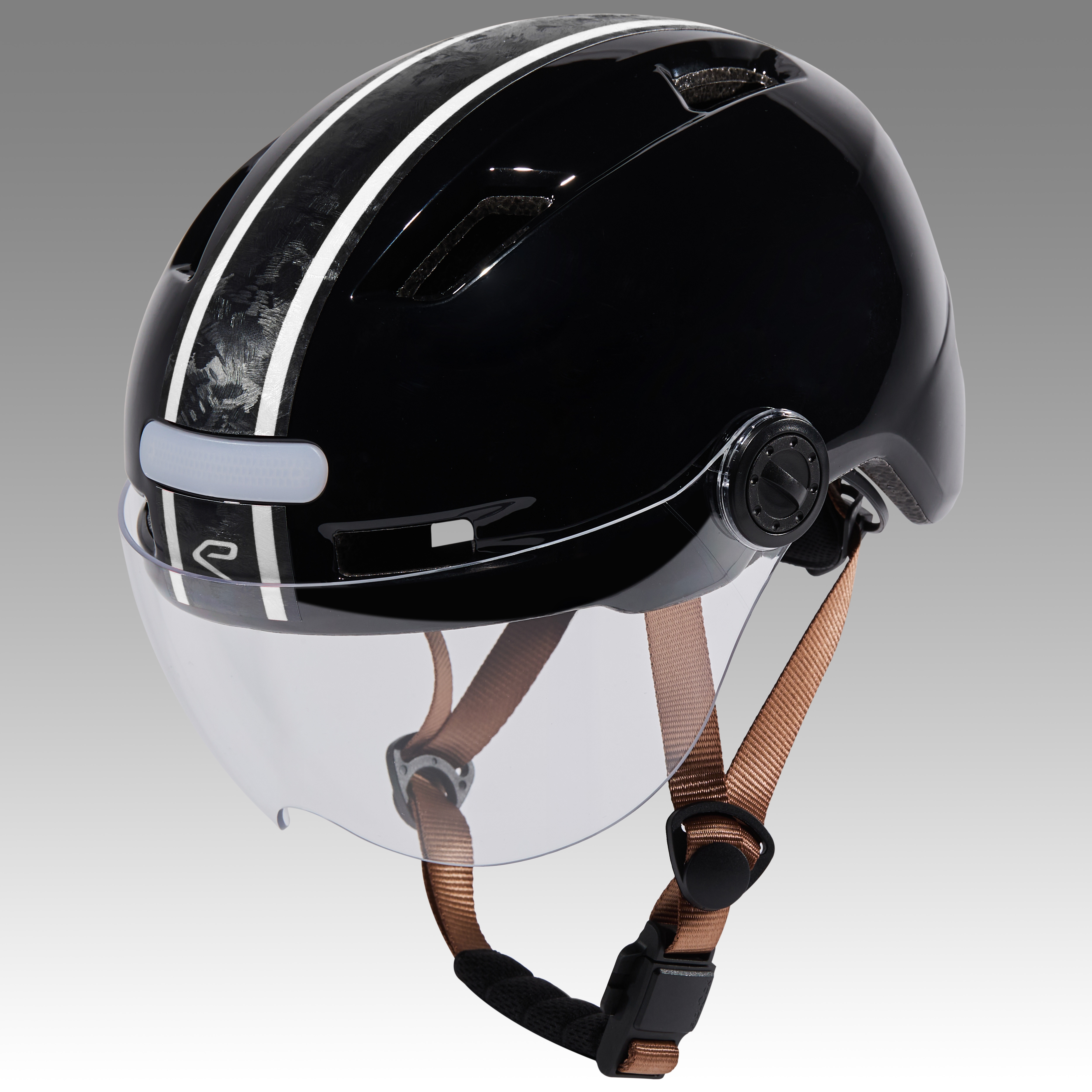 Casque urbain EKOI CITY STYLE Noir Ecran Bande Carbone forgé Blanc