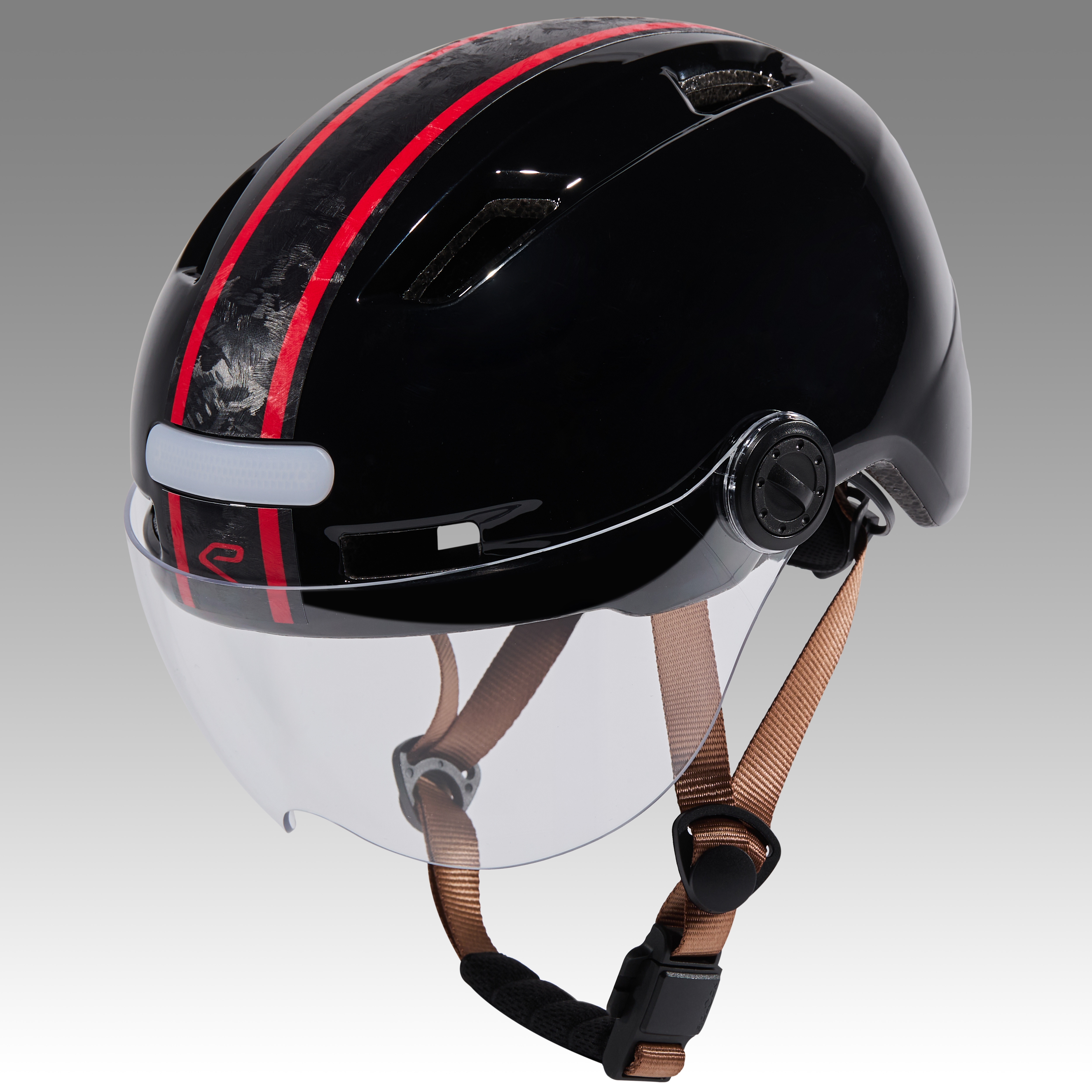 Casque urbain EKOI CITY STYLE Noir Ecran Bande Carbone forgé Rouge