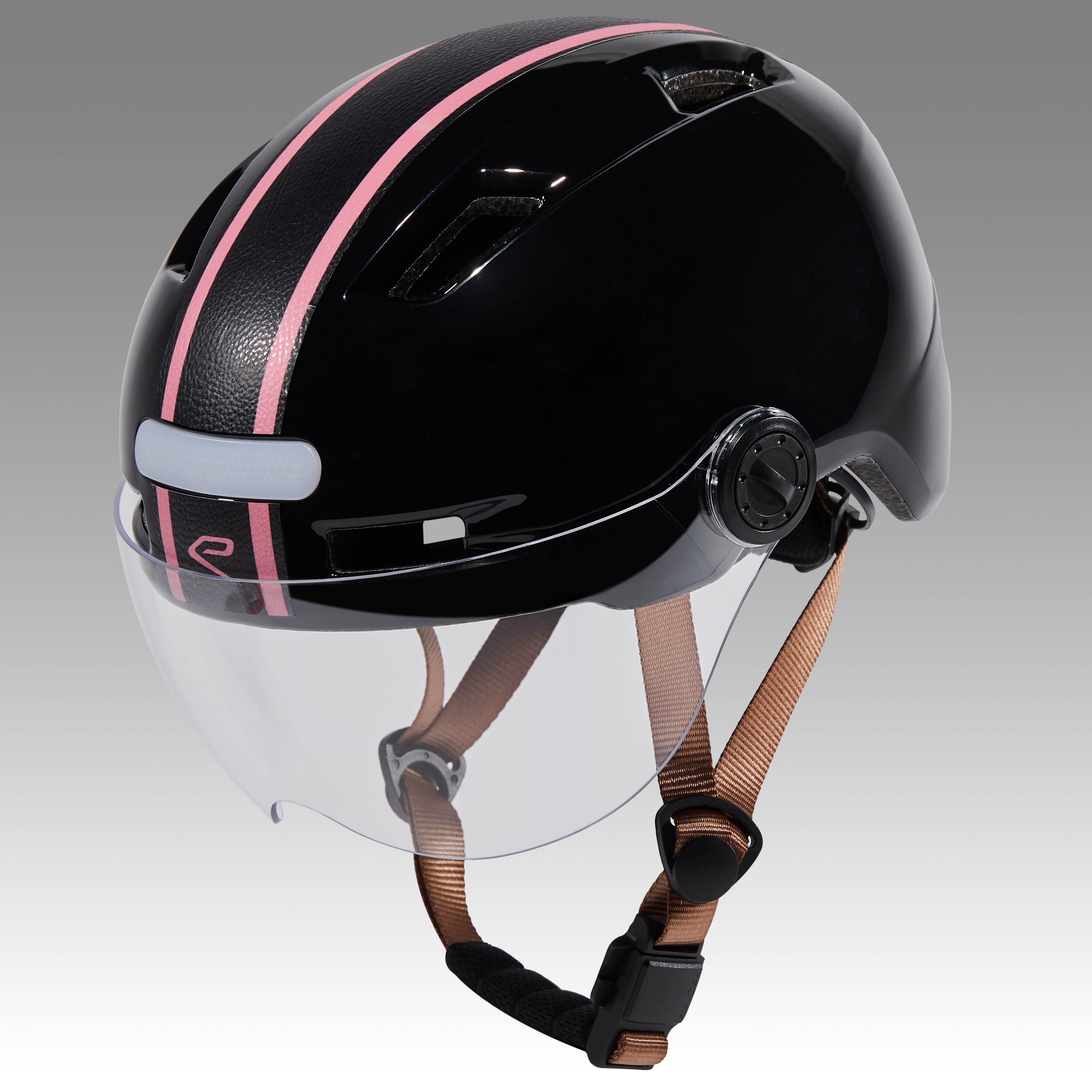 Casque urbain EKOI CITY STYLE Noir Ecran Bande Cuir Noir Rose
