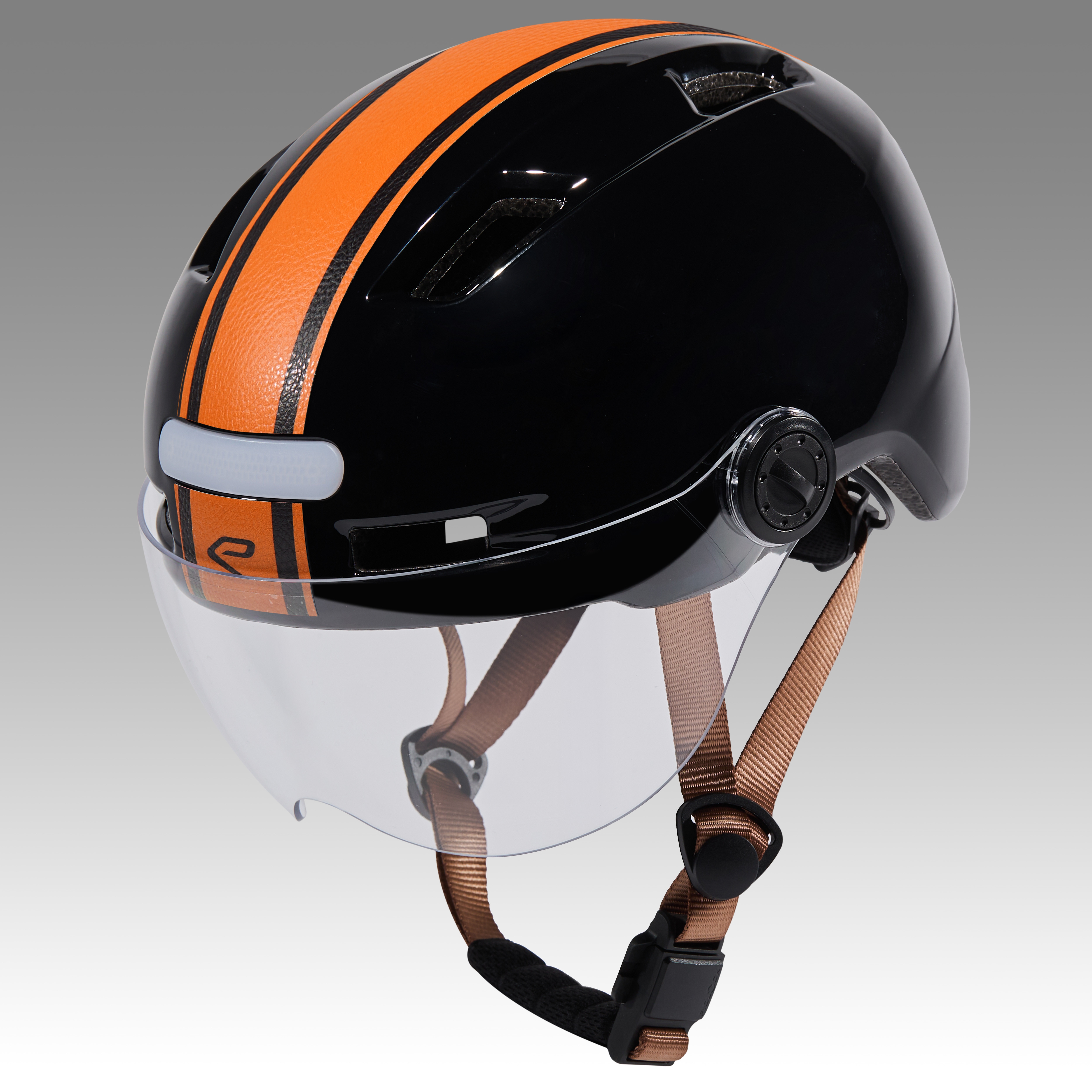 Casque urbain EKOI CITY STYLE Noir Ecran Bande Cuir Ambre Noir