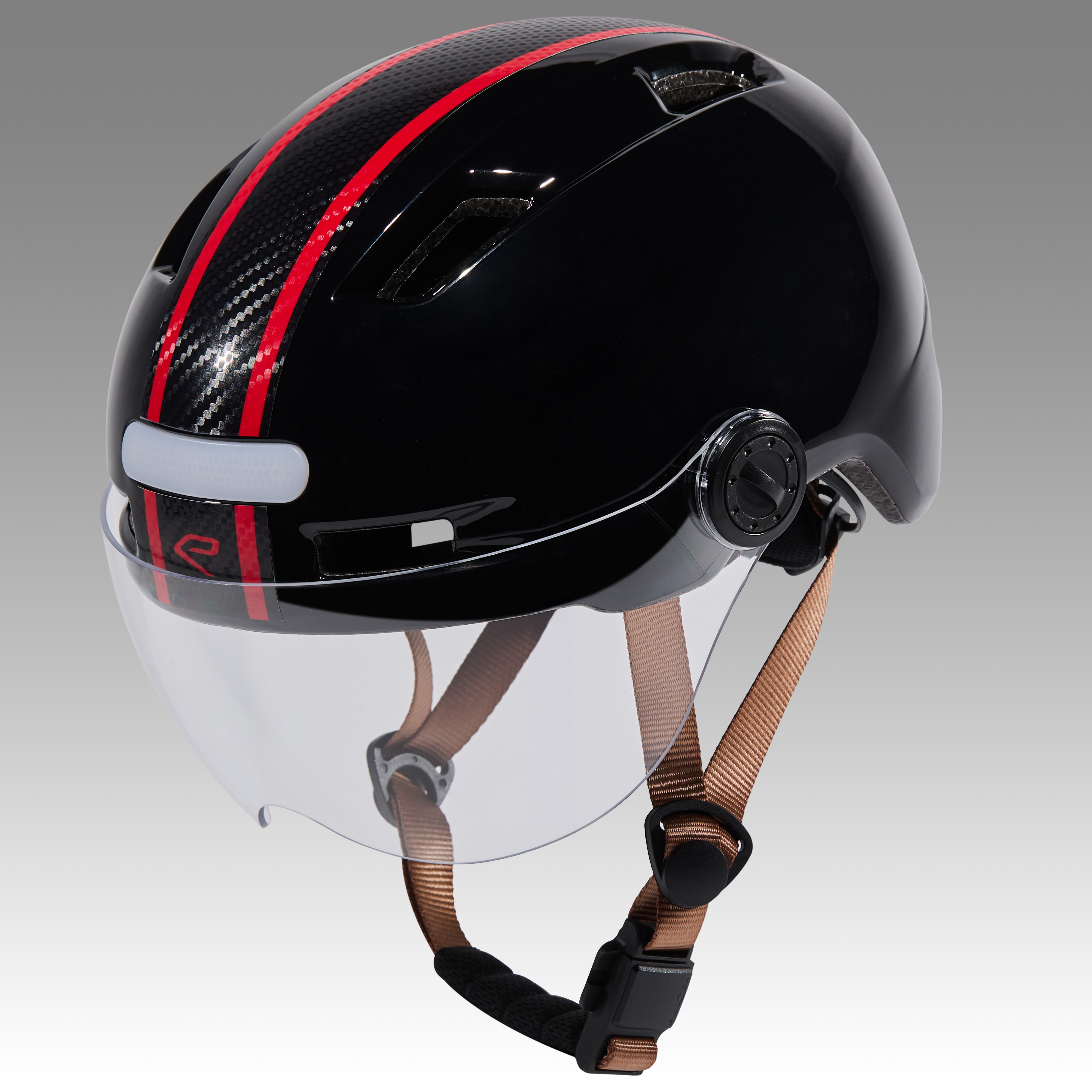 Casque urbain EKOI CITY STYLE Noir Ecran Bande Carbone tréssé Rouge