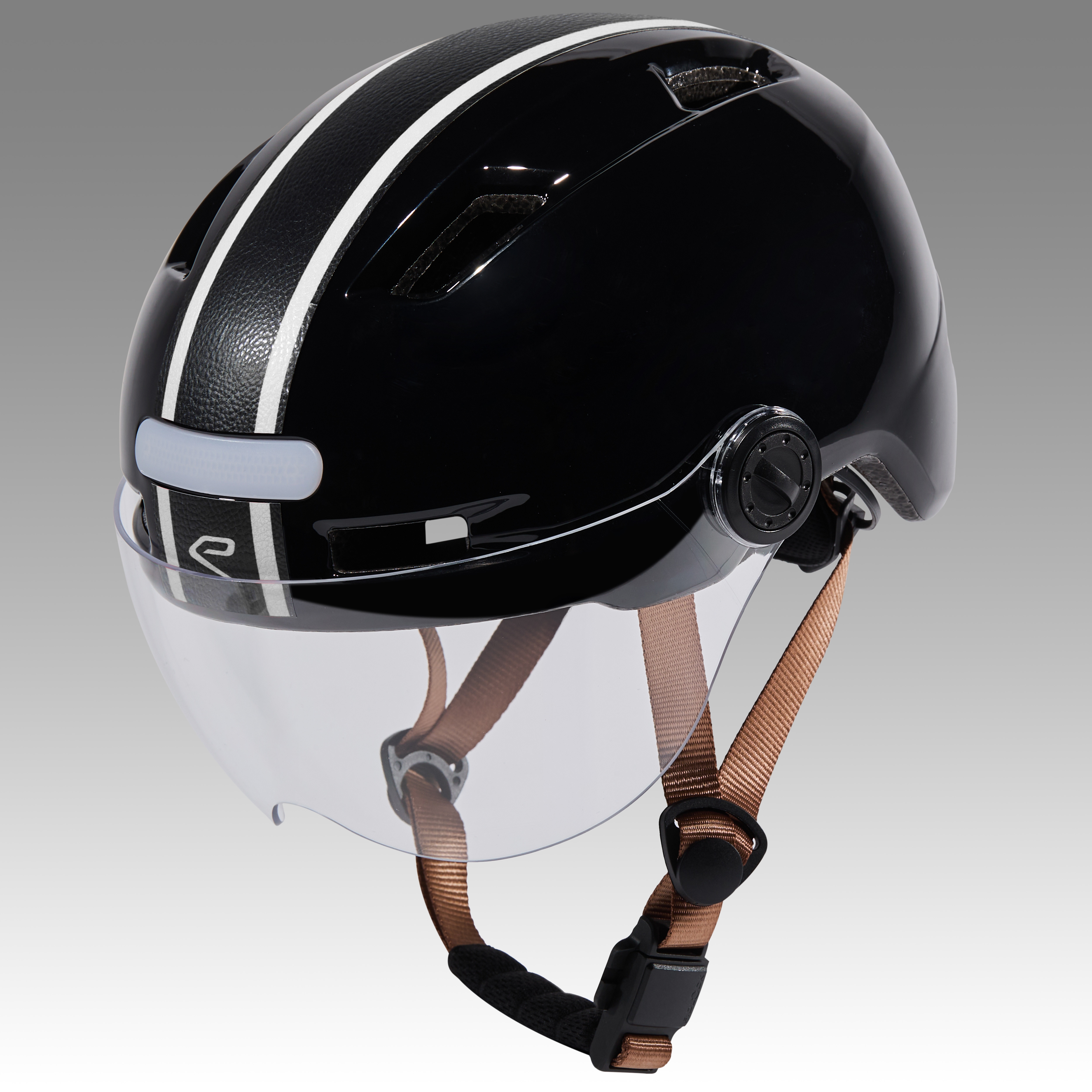 Casque urbain EKOI CITY STYLE Noir Ecran Bande Cuir Noir Blanc